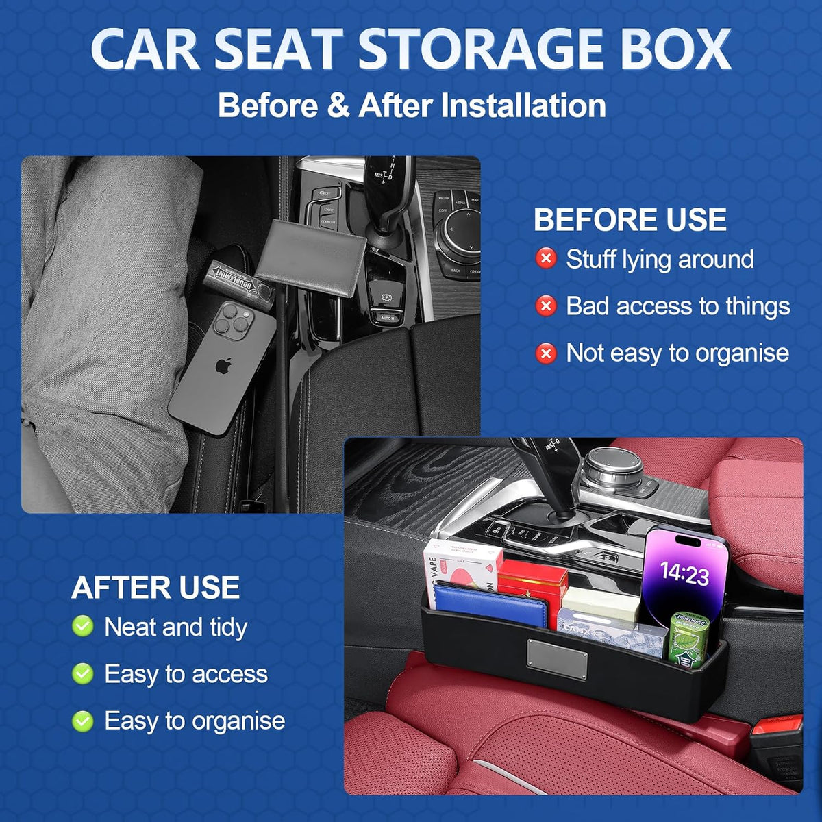 Car Seat Gap Filler Organizer，Premium PU Seat Gap Filler Organizer with Storage，Car Gap Seat Filler Fit for Car SUV Truck Between Seat and Console