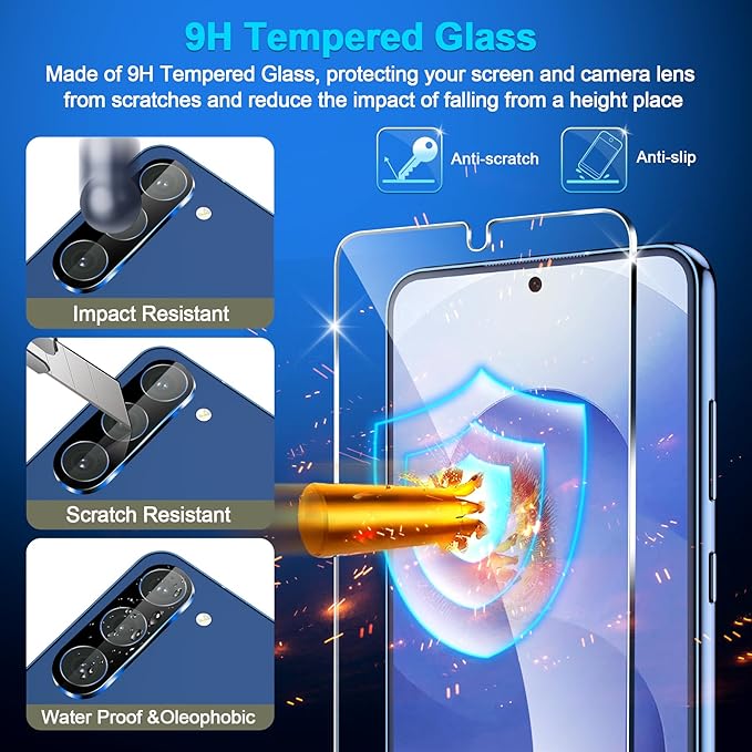Pack Galaxy S25 FE Screen Protector, HD Clear Tempered Glass, Fingerprint Unlock