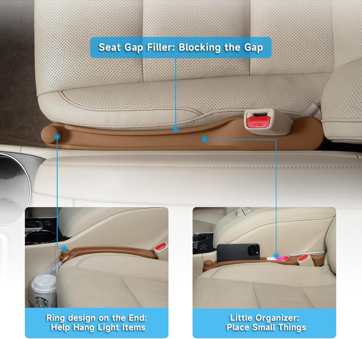 Givifive Car Seat Gap Filler Organizer 2Pack Soft Foam 3IN1 Multifunctional