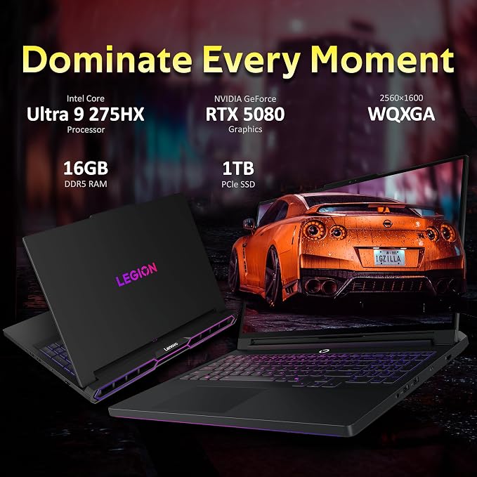 Lenovo Legion Pro 7i 16" WQXGA 240Hz Gaming Laptop, Intel Core Ultra 9 275HX, GeForce RTX 5080 16GB GDDR7, 16GB RAM, 2TB Storage (1TB SSD+1TB Docking Station Set), RGB Backlit Keyboard, Win 11, Black