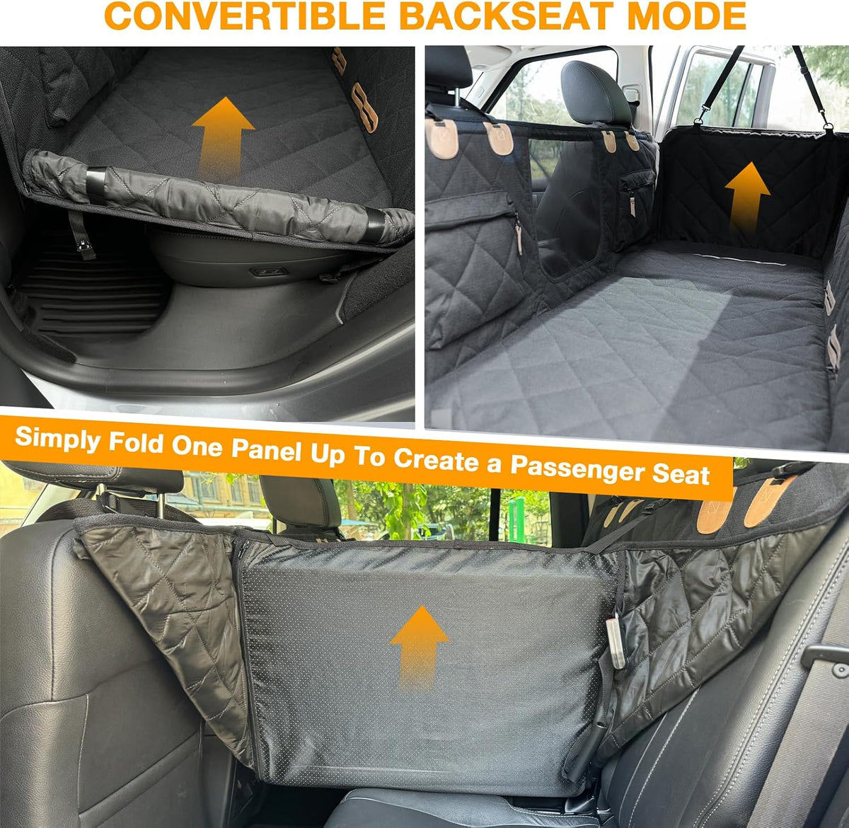 Dog Car Seat Cover for Back Seat, Hard Bottom Back Seat Extender for Dogs, Waterproof Car Hammock, Backseat Bed and Car Seat Protector, Nonslip Fit for Cars, SUVs, Trucks, 52 x 25 in, Black