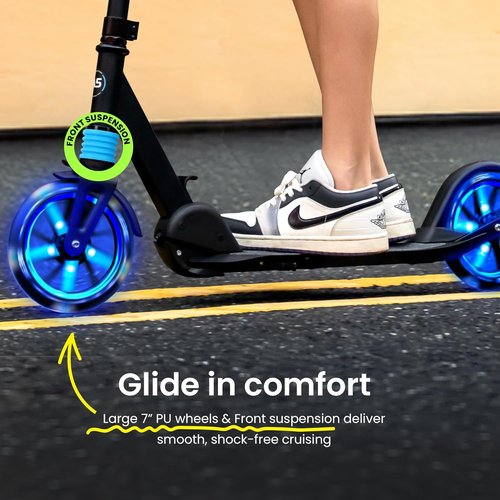 AERO MOBILITY Kick Scooter for Kids & Adults - Light Up Wheels, Hand Brake, Shock Absorption | Foldable & Adjustable Height