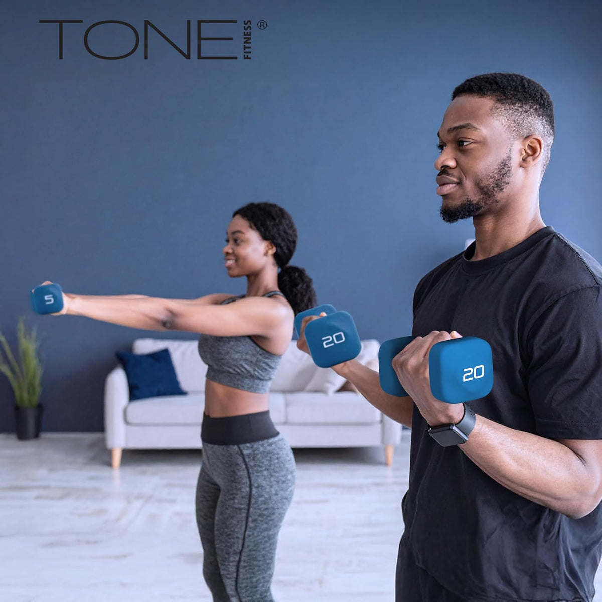 Tone Fitness Neoprene Dumbbell Weight Pairs - Anti-Roll Square Head | Multiple Sizes Available