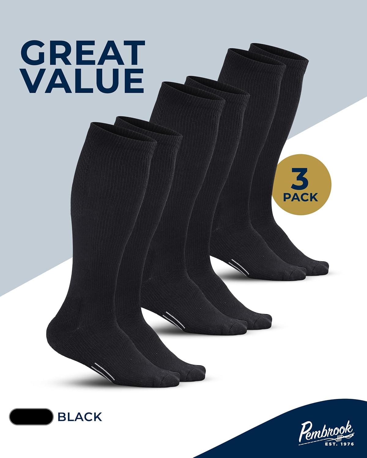 Pembrook Compression Socks - Light Support for Men & Women | 3 Pairs | 8-15 mmHg Dress Socks
