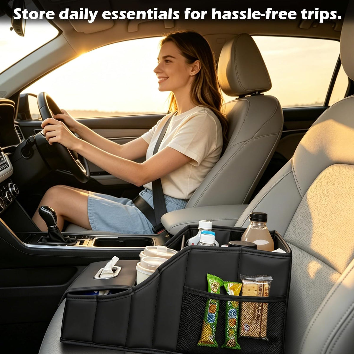 Car Seat Organizer Passenger Storage for Travel Kids Accessories | Collapsible Storages Compartments Mesh Pockets Car Caddy Basket for Front Back Seat Floor Trunk Organizers Kleenex Holder