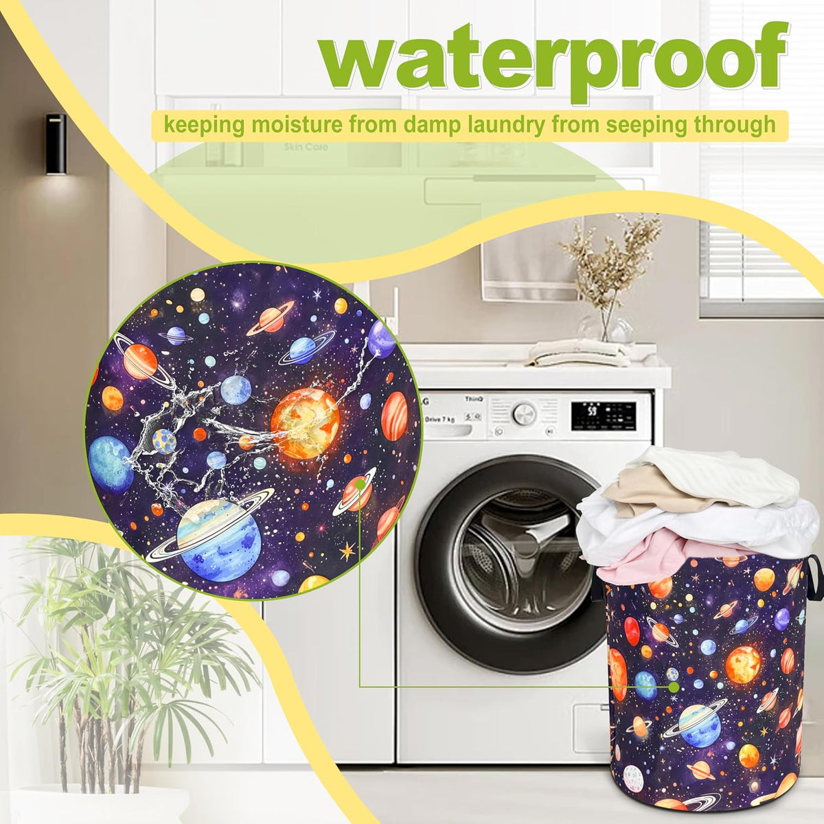 Planet Galaxy Laundry Basket Foldable Waterproof Hamper 18.9 x 16.5 Inch