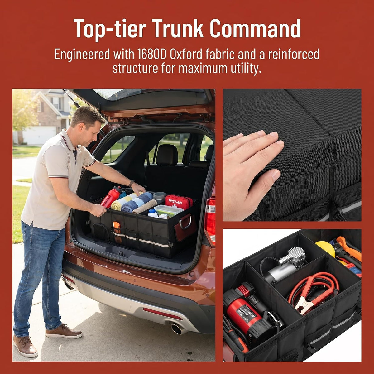 J&J Extra Large Collapsible Car Trunk Organizer With Cooler Bag | L:35.4" ,112L Car Trunk Organize,31.5L Cooler Bag,1680D oxford fabric, durable material,Suitable for SUV and Truck