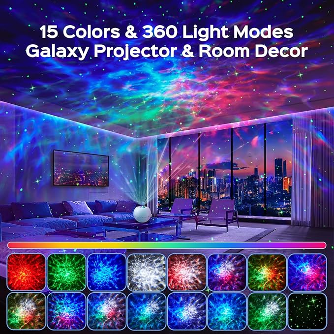 One Fire Galaxy Projector Star Projector Teen Girl Gifts for Boys Gift Ideas Women Gifts Birthday Gifts 360 Effects Northern Lights Night Light Projector Lava Lamp 15 White Noise+Bluetooth Room Decor