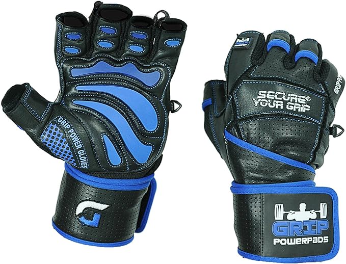 Elite Leather Gym Gloves with Built in 2" Wide Wrist Wraps Grip & Design for Weightlifting Power Lifting Bodybuilding & Strength Training Workout Exercises