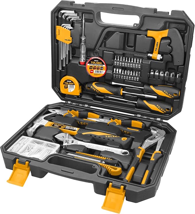 TOLSEN 119 Pieces Tool Set for Home Maintenance and Daily Use, General Household Hand Tool kit with Plastic Storage Toolbox, Home Tool Kits for All Purpose