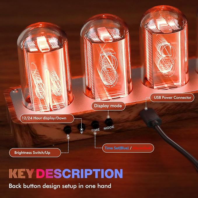 ClocTeck Nixie Tube Clock Walnut Digital Clock, Support Wi-Fi Time SYNC