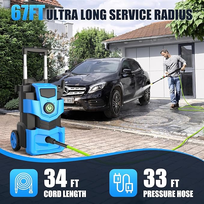 5000 PSI Professional Electric Pressure Washer,4.0 GPM Heavy Duty Power Washer with 4 Nozzles,Foam Cannon,33FT Hose and 500ml Soap Bottle for Home/Cars(Blue)