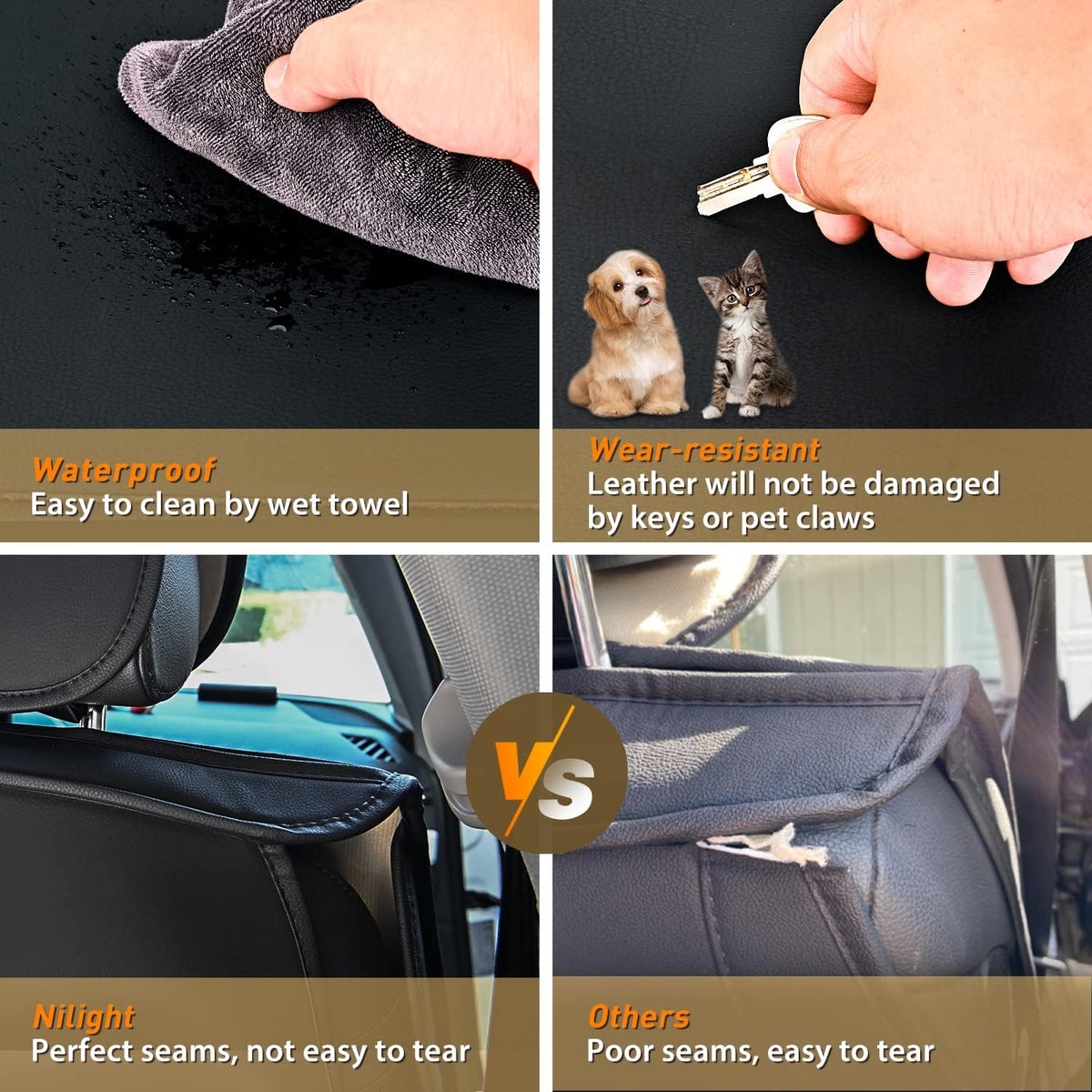 Nilight 5 Car Seat Covers Waterproof Faux Leather Cushions Universal Fit