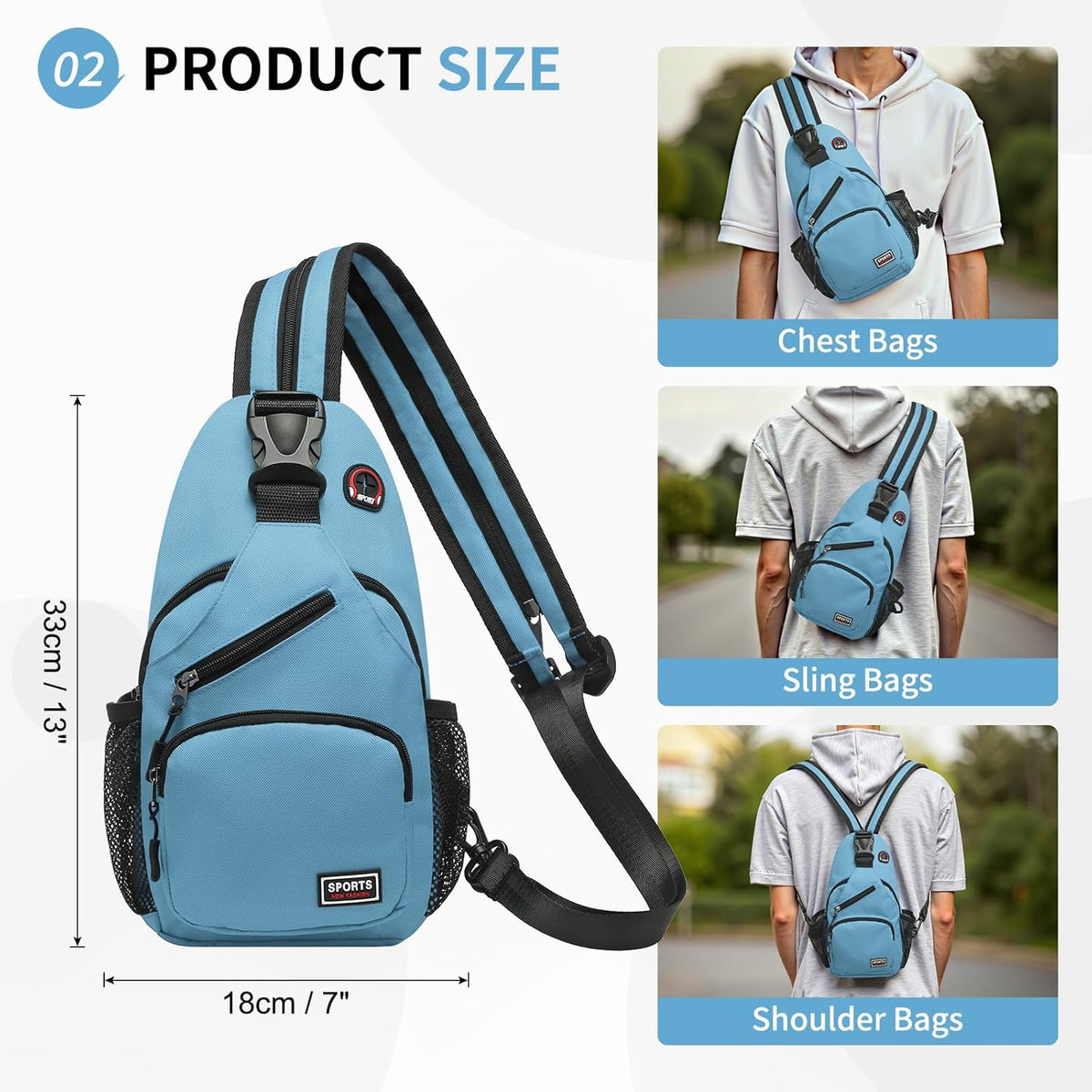 Skiennix Convertible Sling Bag - Lightweight Crossbody Backpack for 7.9" Tablet | Casual Travel & Hiking (Blue)