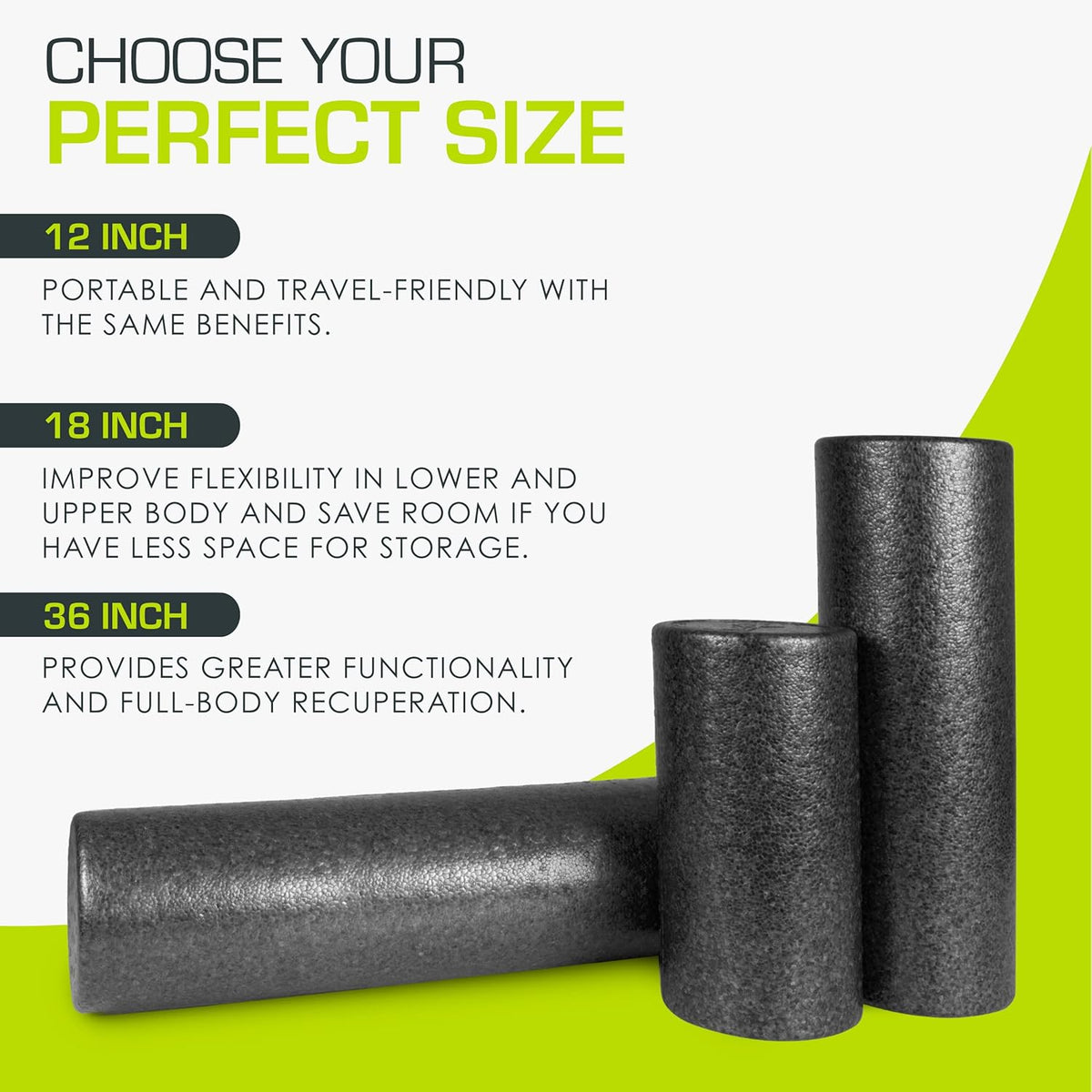 ProsourceFit Foam Roller - 18-Inch Firm Full Body Massage Tool for Yoga & Post-Workout Recovery | Black