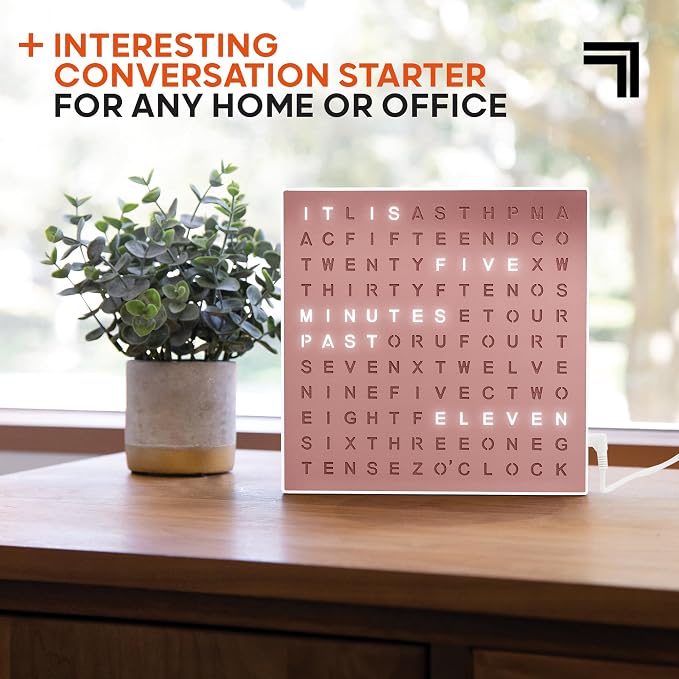 Sharper Image LED Word Digital Clock, Rose Gold Finish, Light-Up Desk & Wall