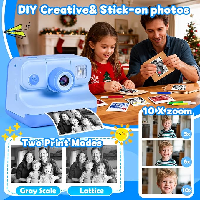 Kids Instant Print Camera, 30MP 1080P HD Digital Camera