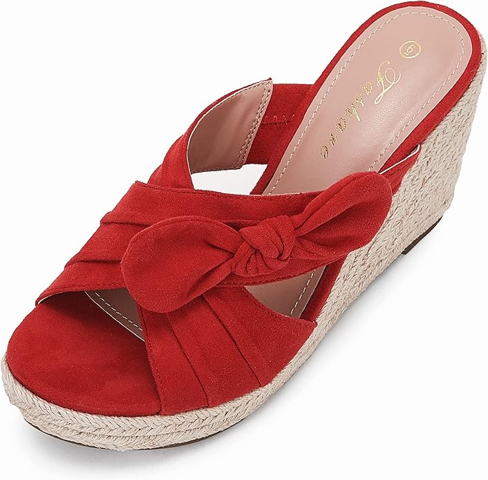 Womens Espadrilles Wedge Sandals Slides Platform Slip on Bow Knot Open Toe Summer Mules Shoes