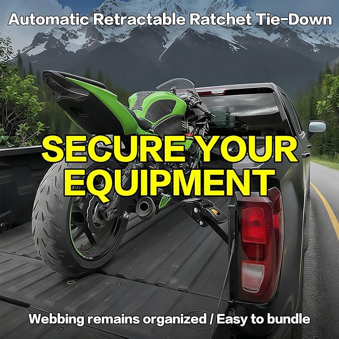 Retractable Ratchet Straps 2" x 10ft, 3,000lb Break Strength, Heavy Duty Easy Release Tie Down for Trucks, Trailers, Motorcycles, ATVs, Secure Cargo Straps