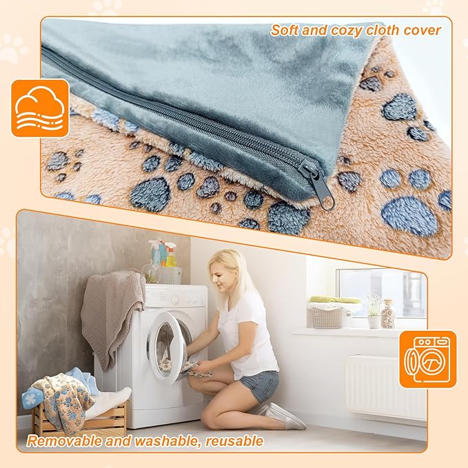 Dog Heating Pad，47×30 in Waterproof PVC Large Heating Pad for Dogs，Smart Thermostat Heated Dog House，Reinforced Interface + Wire Rope Whelping Box for Dogs,Plush Fabric Cover-Apricot