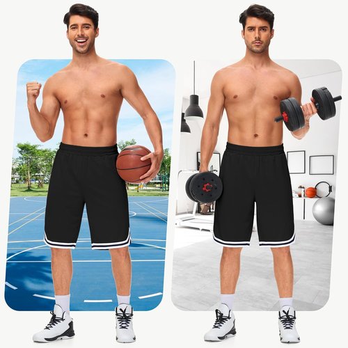 JWM Men's 11" Gym Basketball Shorts - Quick-Dry Lightweight Mesh with Zipper Pockets for Workouts