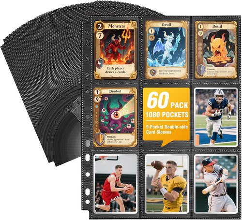 1080 Pockets Black Trading Card Sleeves by [Brand Name] - Double-Sided, Thickened Protectors for MTG, Yu-Gi-Oh!, Baseball Cards | 60 Pack