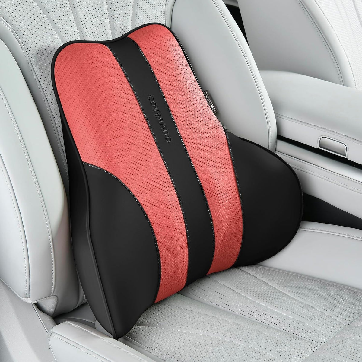 Coverado Lumbar Support Pillow for Car, Ergonomic Memory Foam Back Pillow for Office Chair, Back Cushion for Back Pain Relief, PU Leather Car Lumbar Support for Driving Seat