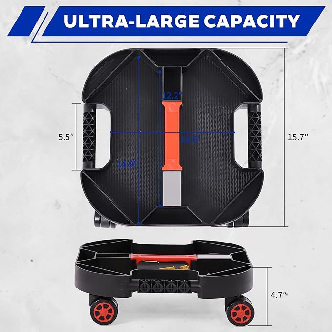 MaxWorks Rolling Under-Car Tool Tray with Swivel Casters 50 lb Capacity Creeper Tool Organizer with Magnetic Receiver Plate for Mechanics & Garage 51072