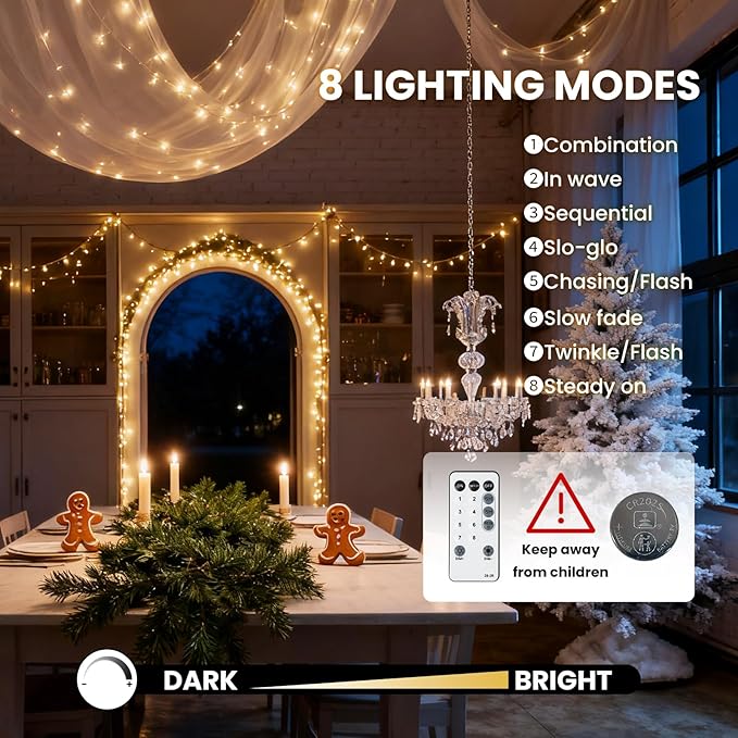 Dailyart Fairy Lights Plug in, 2000 Led Twinkle String Light with Remote 130Ft Waterproof 8 Modes Warm Cluster Lights with Timer for Bedroom Wreath Window Wedding Christmas Tree Decoration,Black Wire
