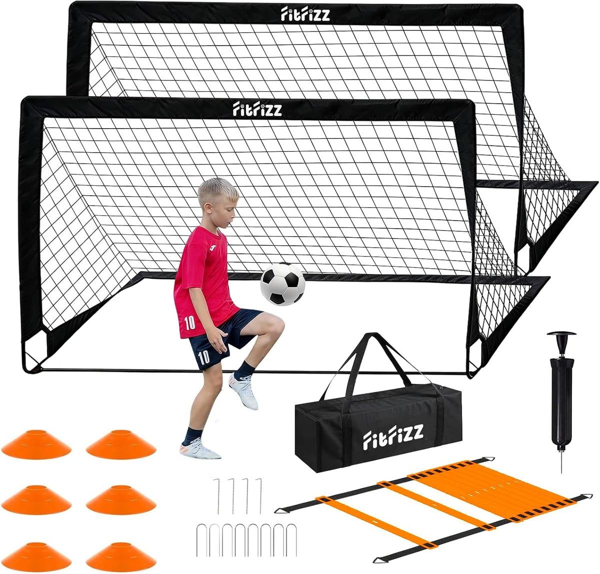 Skiennix Soccer Goal - 6x4ft Portable Pop-Up Soccer Net Set with Ball, Ladder & Cones for Backyard Training