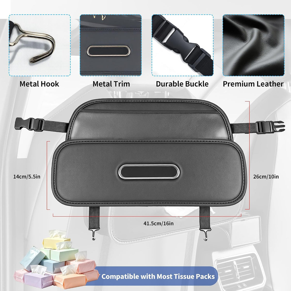 Car Back Seat Organizer,Storage with Cup Holder Tissue Box Holder
