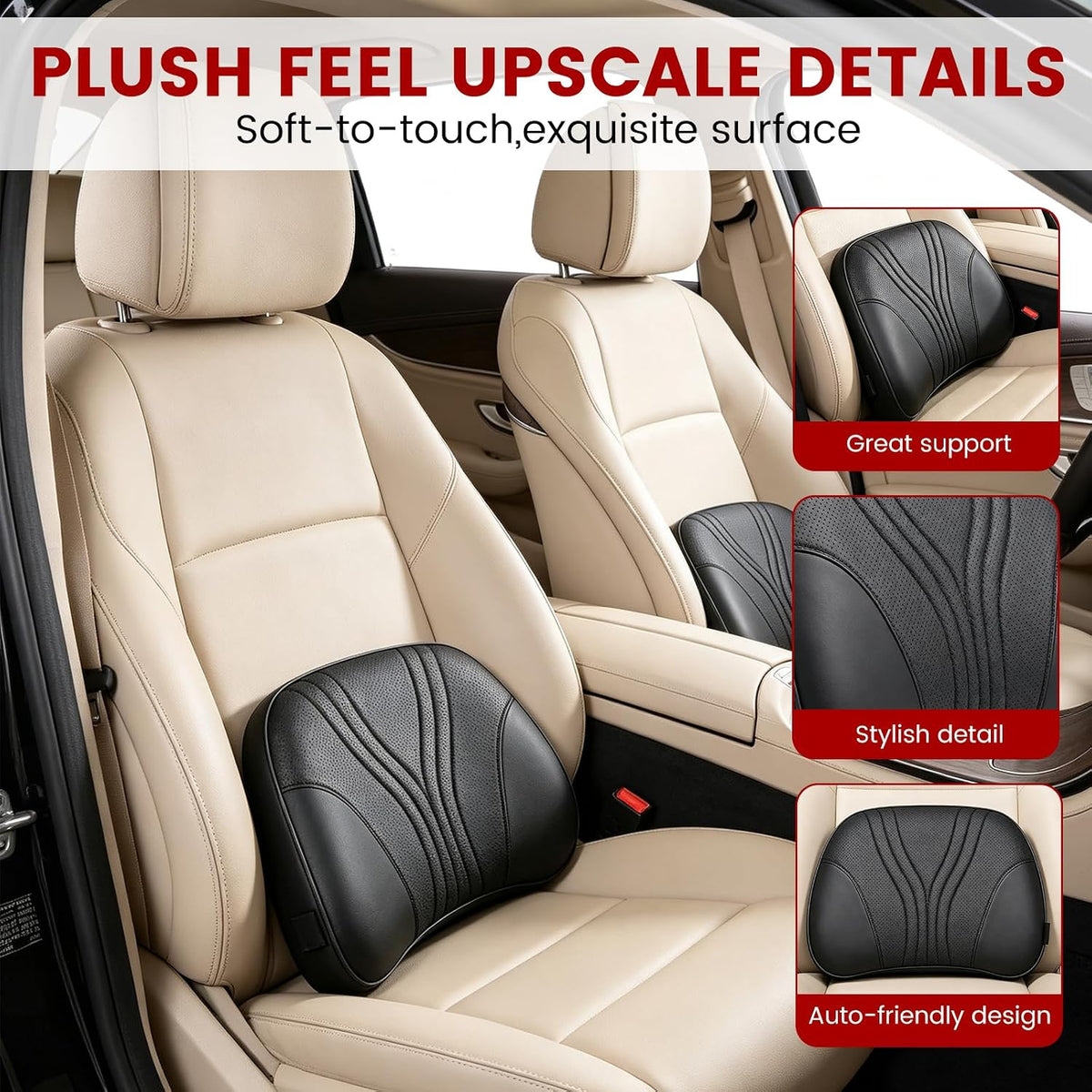 Fodeuxp Universal Memory Foam Car Lumbar Support Pillow, Brown