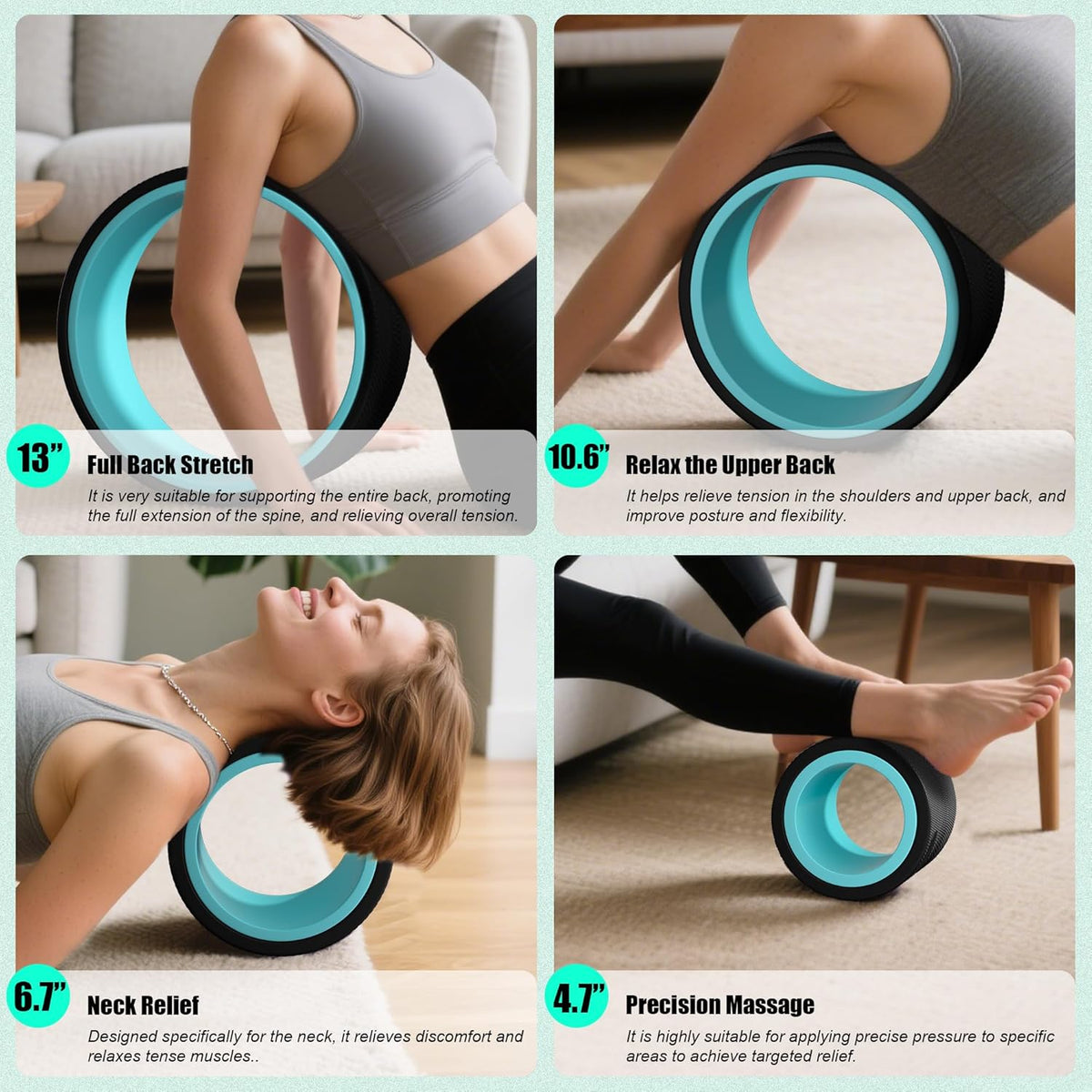 Skiennix Yoga Wheel - 4 Pack Back Roller for Pain Relief & Deep Tissue Massage | Ideal for Stretching and Therapy