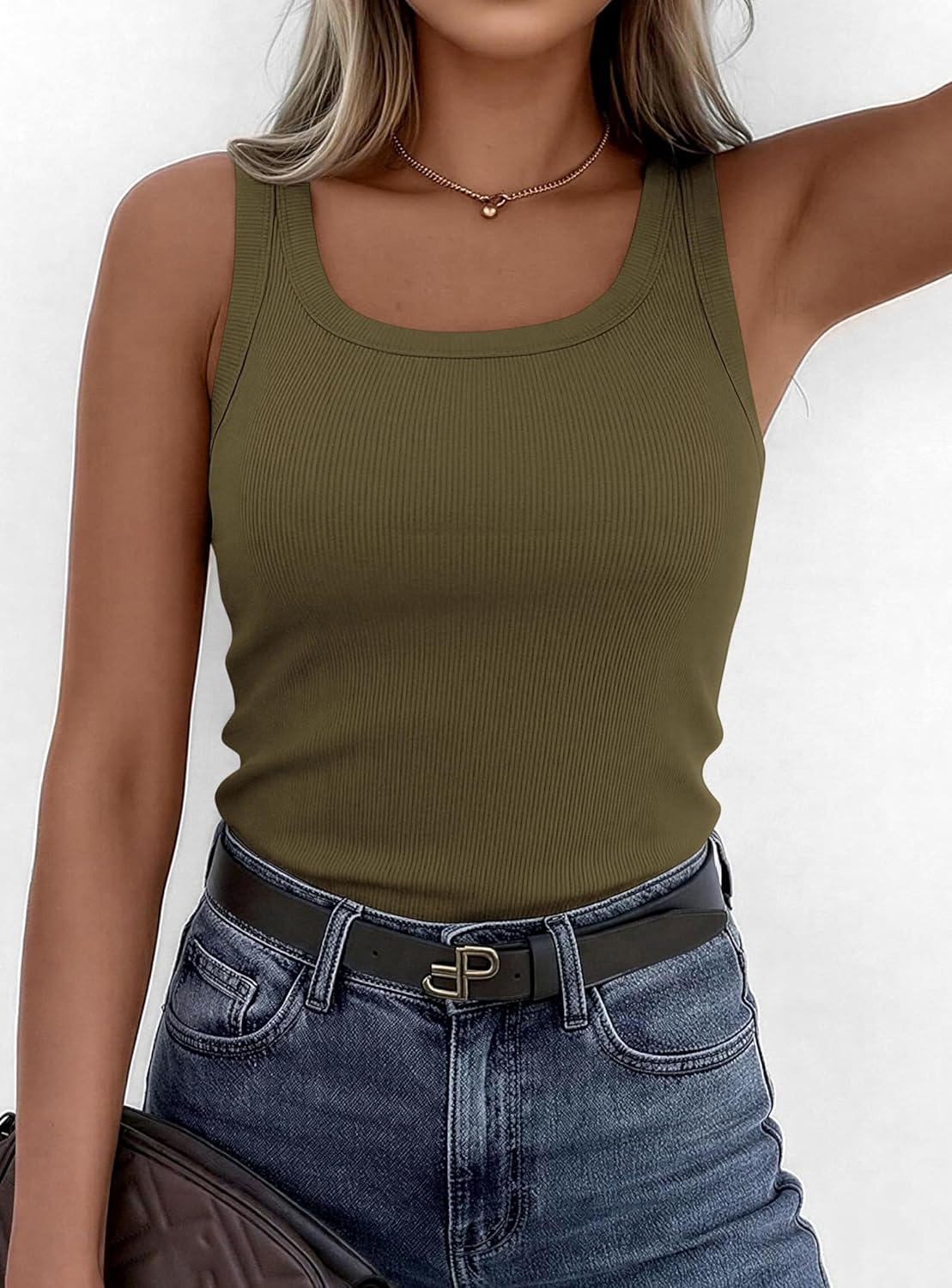 PRETTYGARDEN Women's Tank Tops - Sleeveless Scoop Neck Ribbed Cami for Casual Spring Style