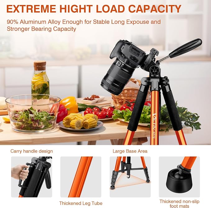 Tripod for Camera, Professional Heavy Duty Compact Camera Stand for Phone