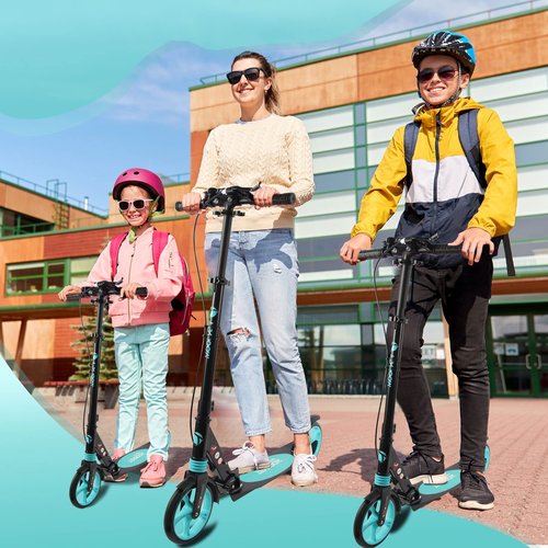 LED Light Up Large Wheels Scooter for Kids Ages 6-12 and Adults with Handbrake, Kick Scooters for Teens 12 Years and Up with Carry Strap and Bell, Easy Fold, Height Adjustable