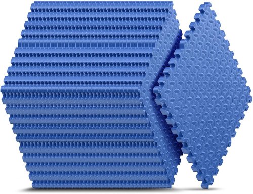 Home Gym Mat - EVA Interlocking Foam Exercise Tiles for Workouts & Play Areas | Blue, 24x24 in, 16 Tiles
