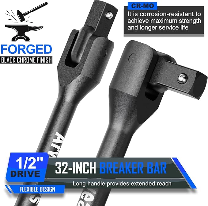 1/2" Drive Breaker Bar, 32" Heavy Duty Extension Breaker Bar, 180° Rotatable Head, Auto Repair, Mechanical Repair