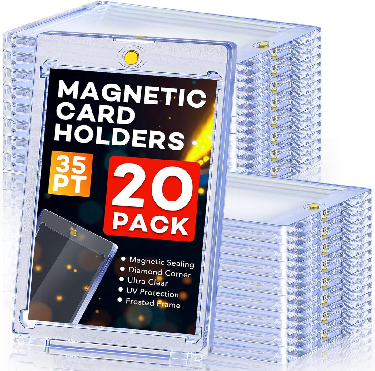 Skiennix Magnetic Card Holders - 20ct U-V Protection Hard Plastic Cases for Trading Cards | Display Sports & Game Cards