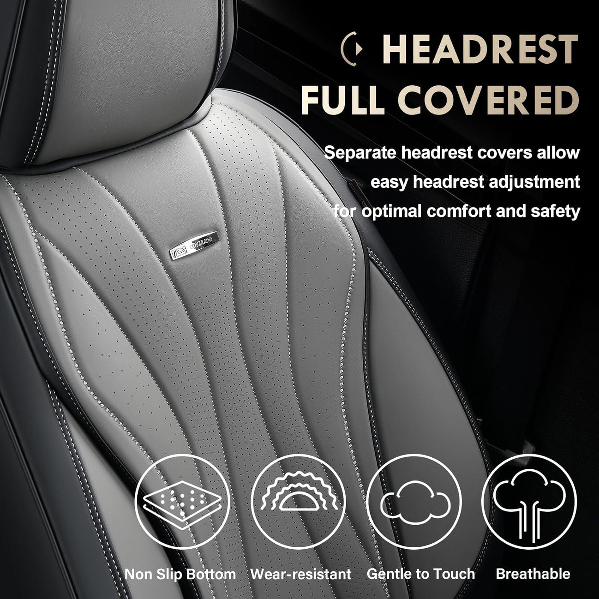 Coverado Seat Covers Full Set, Leather Car Seat Covers, Waterproof Seat Covers for Cars, Front and Back Seat Covers, Car Seat Protectors Car Seat Cushions Universal Fit for Most Cars, Black&Gray