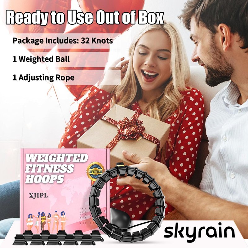 Skyrain Fit Hoop Weighted Waist Hoop for Adults Weight Loss at Home, Fitness Hoop with 32 Detachable Knots, 65 Inch Plus Size, Exercise Training Hoop for Women, Workout Equipment for Gifts (Black)