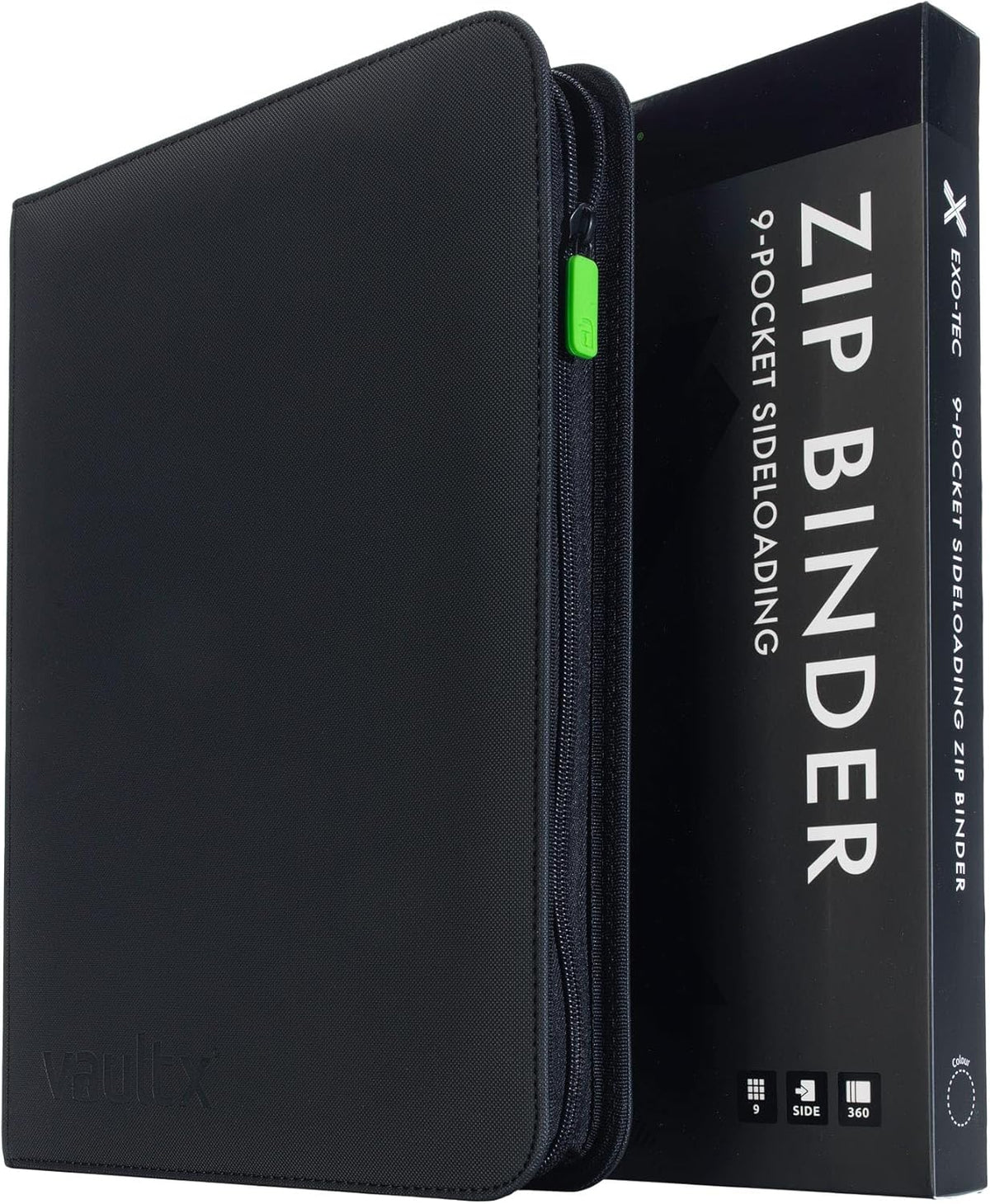 Vault X 9 Pocket Trading Card Zip Binder - Premium Exo-Tec Material, Holds 360 Cards | Black
