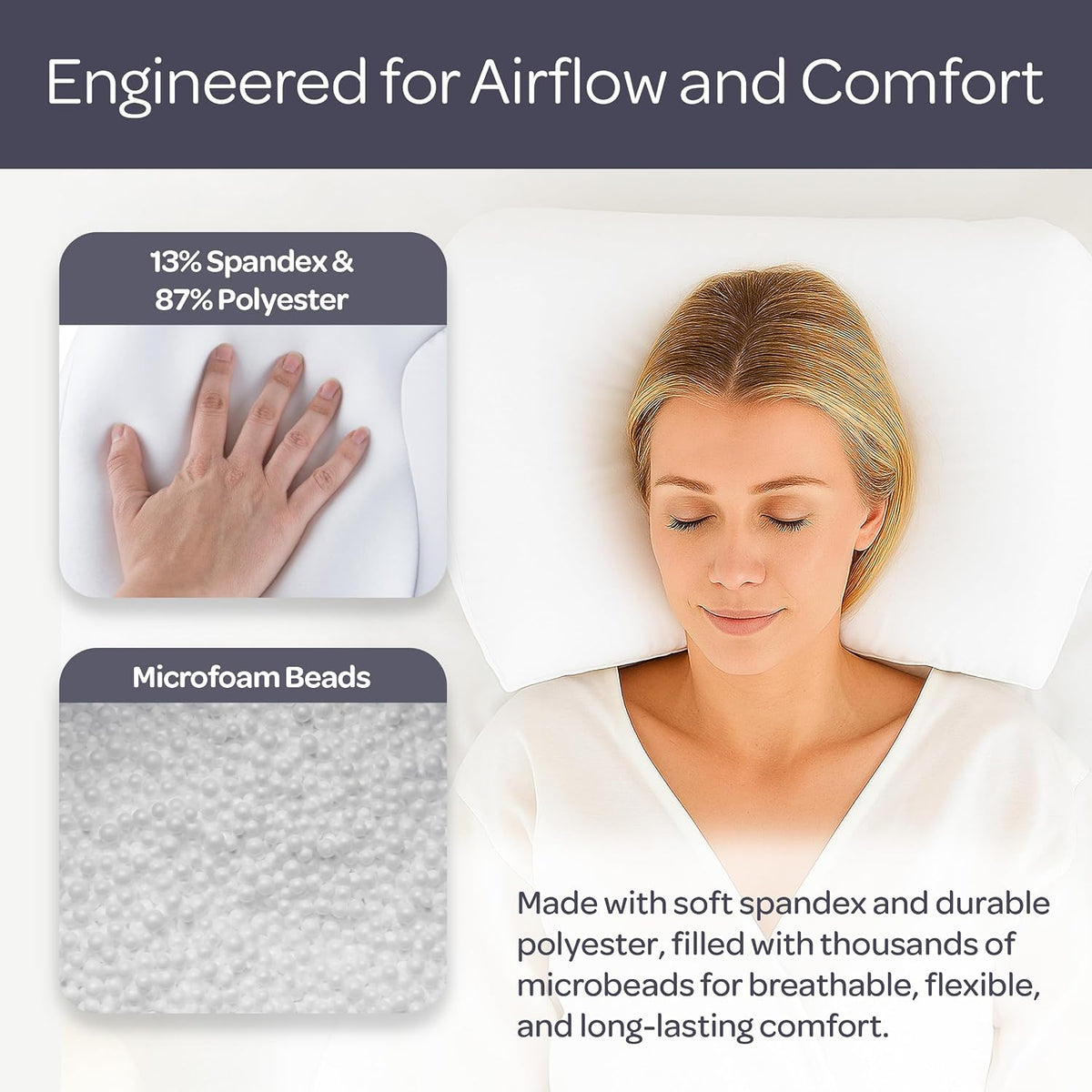 Bluestone Microbead Neck Pillows for Sleeping, White, Set of 2, 20.5”x11”x4”