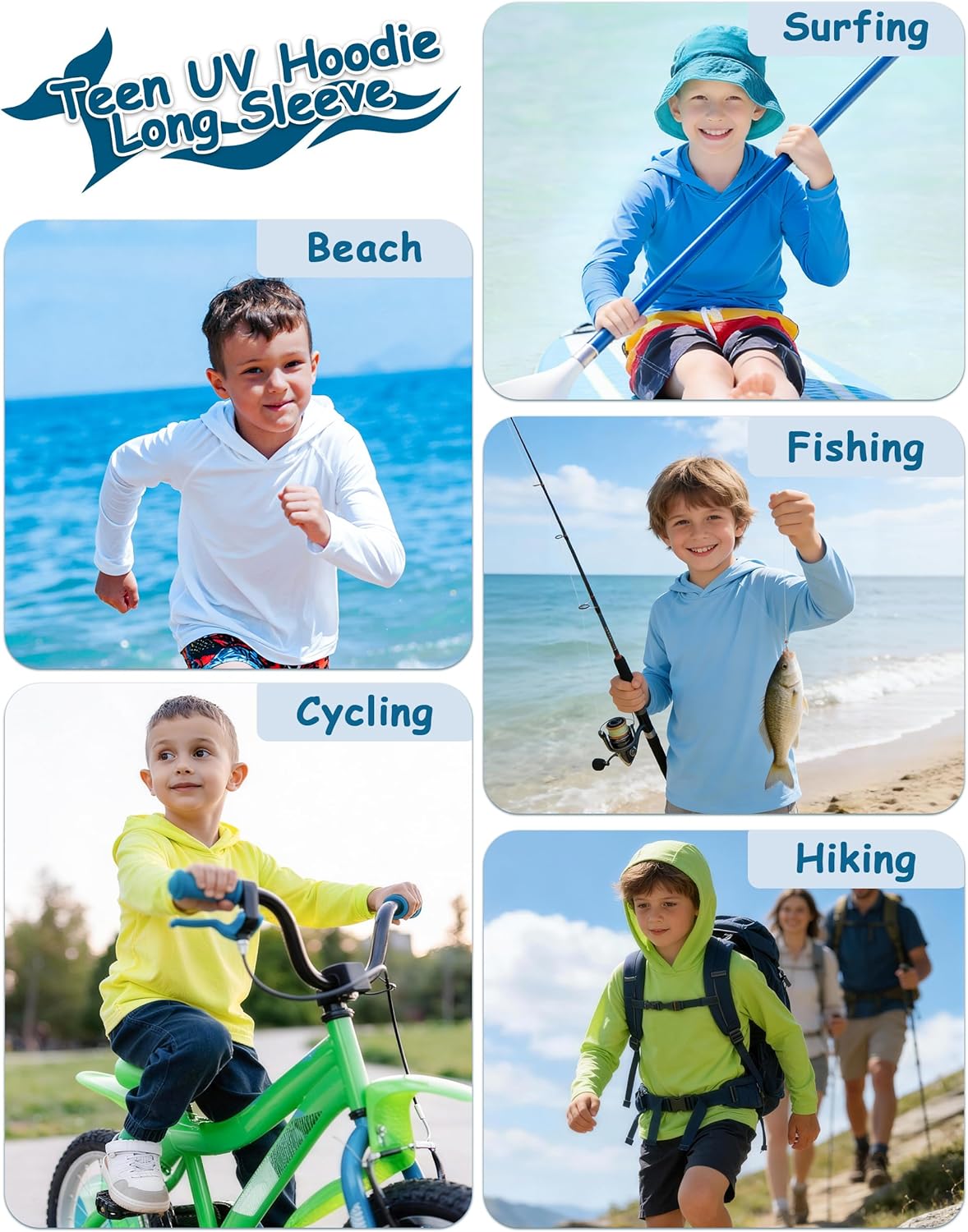 Skiennix Boys Hooded Rash Guard Swim Shirt - UPF 50+ Sun Protection for Youth | Ideal for Beach & Hiking