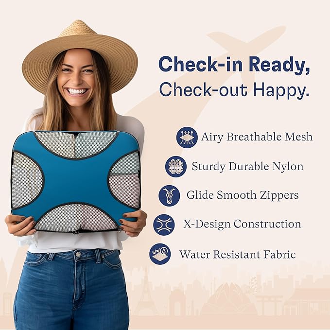 Shacke Premium 5 Packing Cubes Set - Lightweight Mesh Travel Luggage Organizers with Laundry Bag, 5-Piece Suitcase Storage System (Gentlemen's Blue)