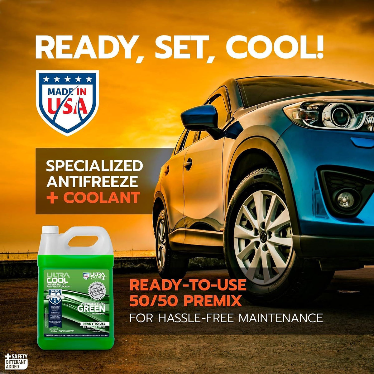 ULTRA 1PLUS UltraCool Universal Antifreeze + Coolant Green PREMIXED 50/50 (1 Gallon - 4 QTS)