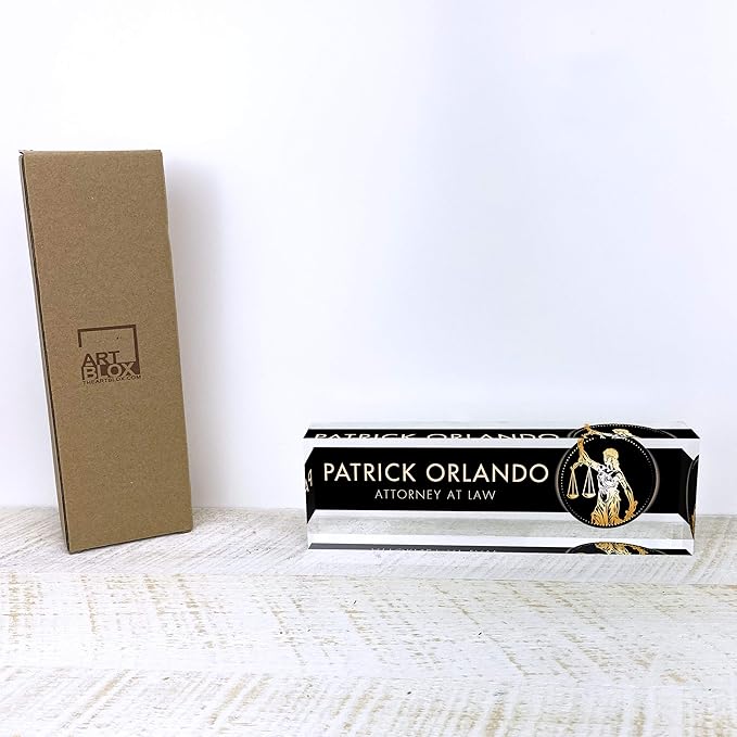 Artblox Office Desk Name Plate Personalized | Custom Name Plates for Desks | Lawyer Design On Clear Acrylic Glass | Office Desk Decor - (8" x 2.5")