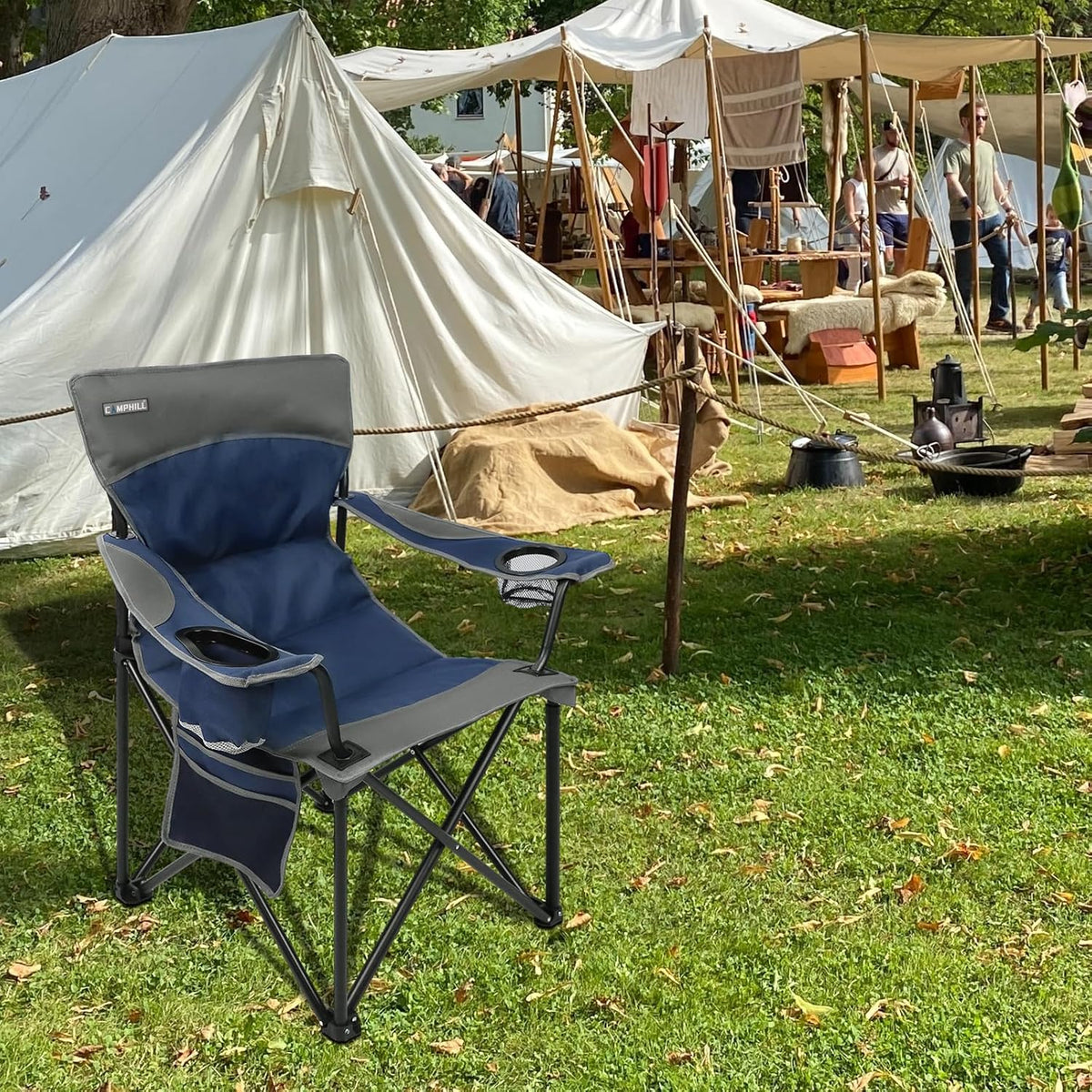 Skiennix Oversized Portable Camping Chair - Collapsible Outdoor Chair with Cup Holders & Carry Bag