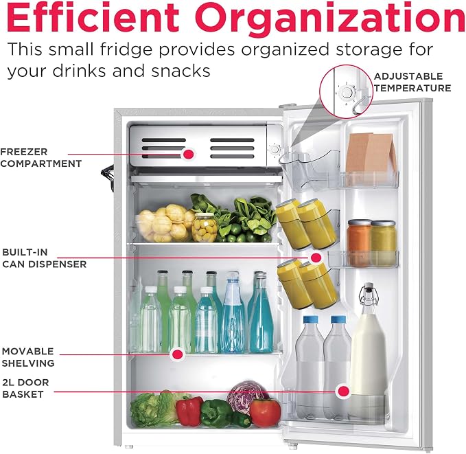 Frigidaire Retro Compact Fridge with Chiller, 3.2 cu ft Countertop Fridge with Built-In Bottle Opener, Compact Refrigerator for Office, Bedroom, Dorm Room or Cabin - 16.5"D x 19"W x 31"H (Moonbeam)