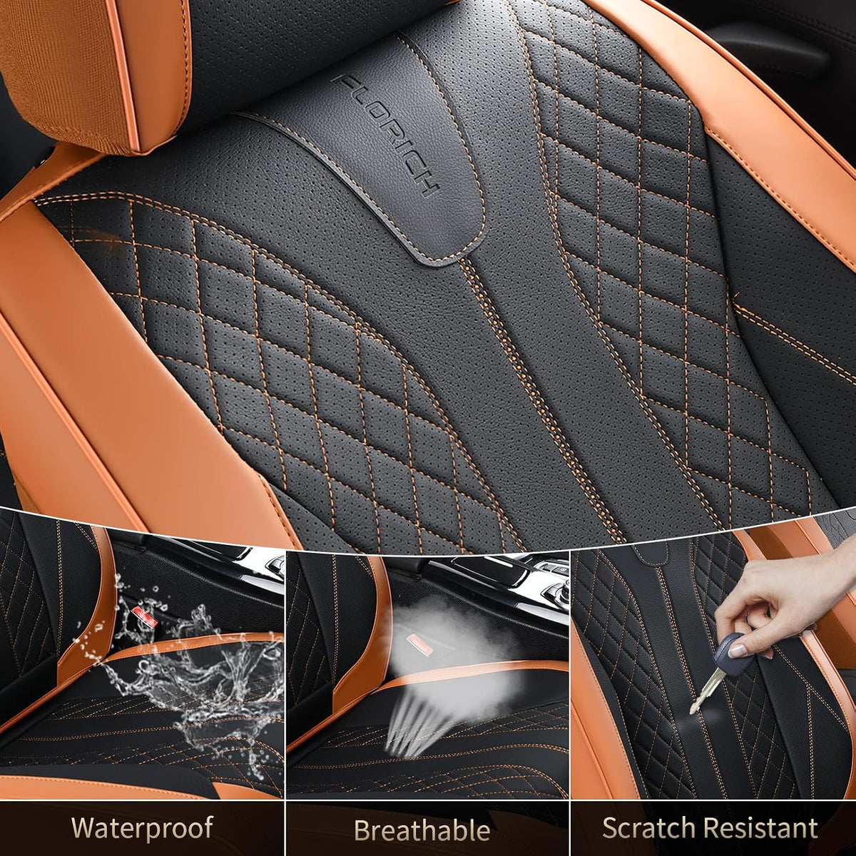 FLORICH Leather Seat Covers for Cars Front Car Seat Cover Premium Automotive Seat Covers Waterproof Car Seat Cushion Protector Universal Fit for Most Cars SUV Trucks, Brown&Black